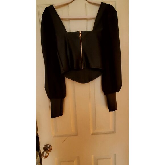 Black Long Sleeve Faux Leather Corset Bustier Sheer Sleeves Milkmade Goth Small - Picture 5 of 12